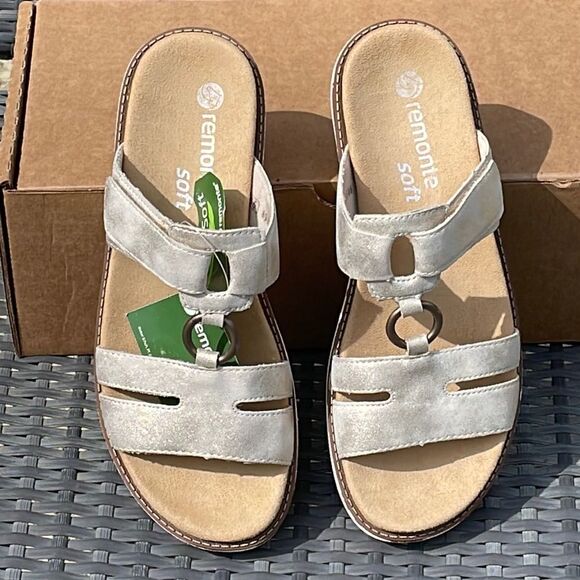 Remonte Soft Muted Brushed Gold Vegan Leather Sandals Size 5.5 (EU 36) - Picture 1 of 13